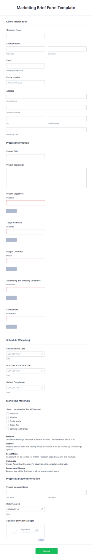 Marketing Brief Form Template