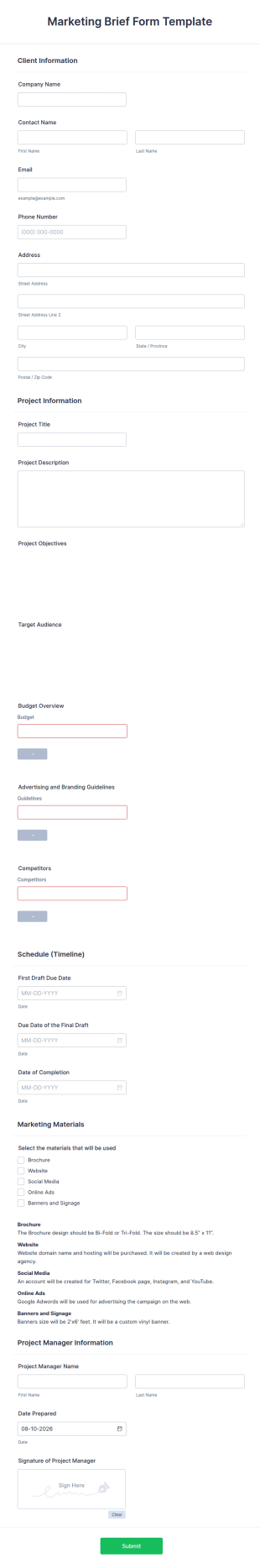 Marketing Brief Form Template