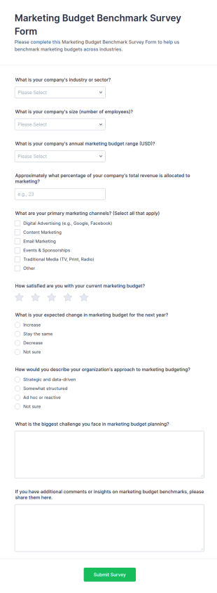 Marketing Budget Benchmark Survey Form Template