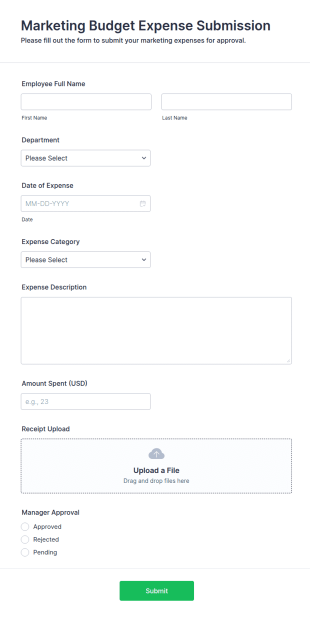 Marketing Budget Expense Submission Form Template