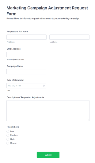 Marketing Campaign Adjustment Request Form Template