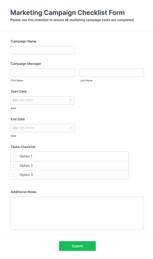 Marketing Campaign Checklist Form Template