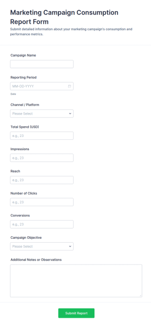 Marketing Campaign Consumption Report Form Template