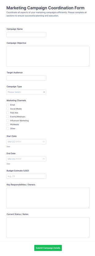 Marketing Campaign Coordination Form Template