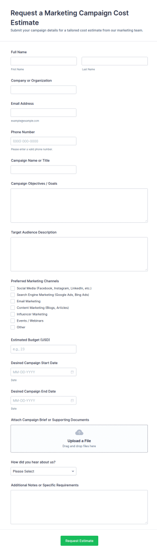 Marketing Campaign Cost Estimate Request Form Template