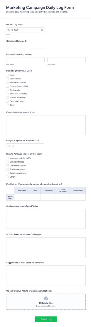 Marketing Campaign Daily Log Form Template