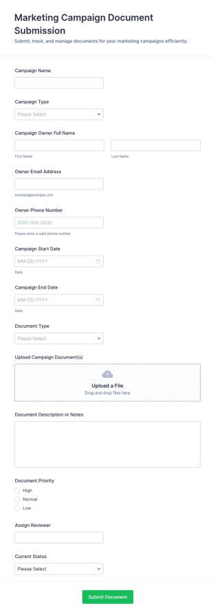 Marketing Campaign Document Submission Form Template