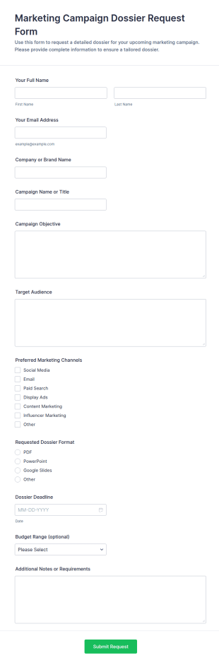 Marketing Campaign Dossier Request Form Template