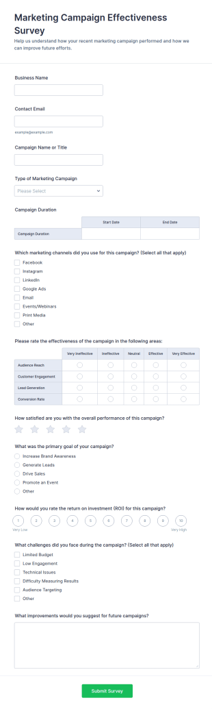 Marketing Campaign Effectiveness Survey Form Template