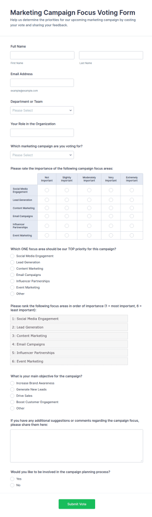 Marketing Campaign Focus Voting Form Template