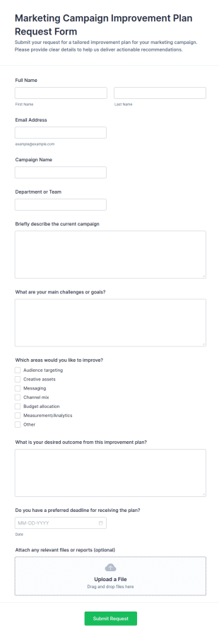 Marketing Campaign Improvement Plan Request Form Template