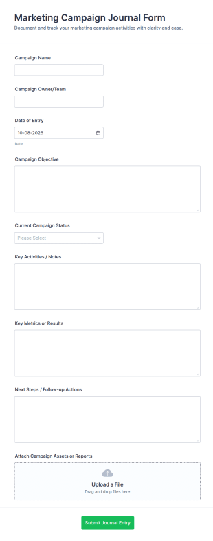 Marketing Campaign Journal Form Template