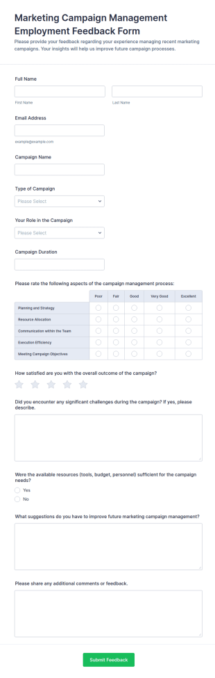 Marketing Campaign Management Employment Feedback Form Template