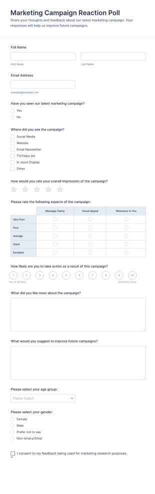Marketing Campaign Reaction Poll Form Template