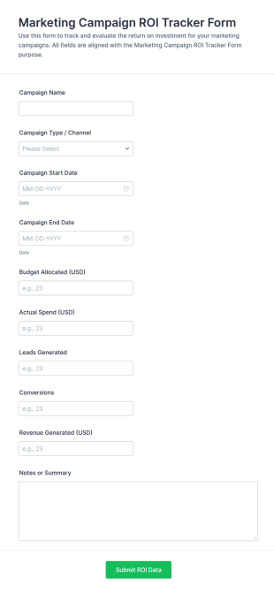 Marketing Campaign ROI Tracker Form Template