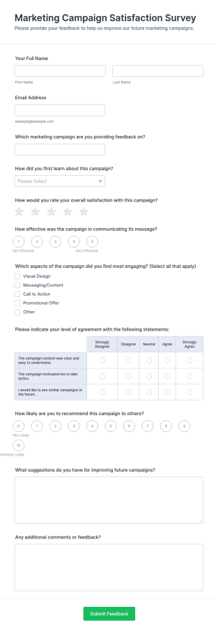 Marketing Campaign Satisfaction Survey Form Template