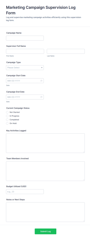 Marketing Campaign Supervision Log Form Template