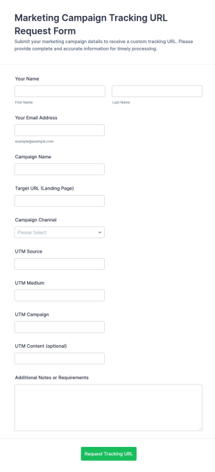 Marketing Campaign Tracking URL Request Form Template
