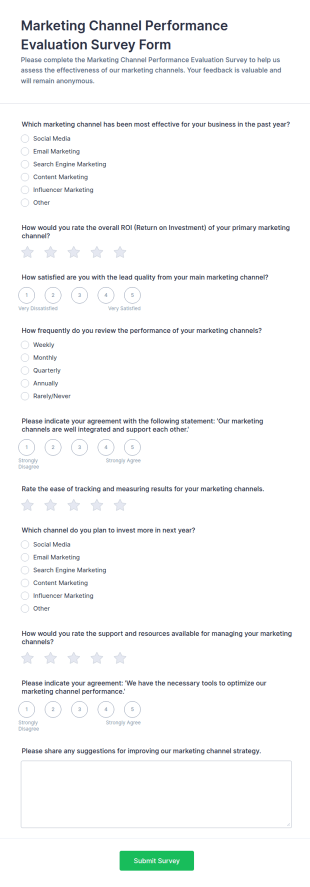 Marketing Channel Performance Evaluation Survey Form Template