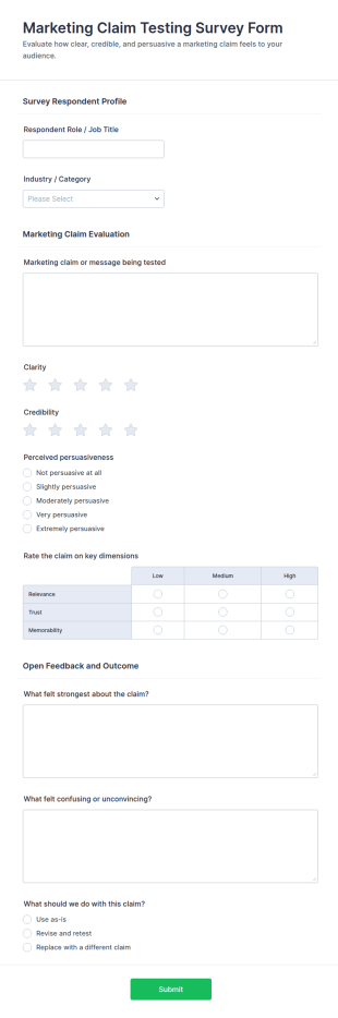Marketing Claim Testing Survey Form Template
