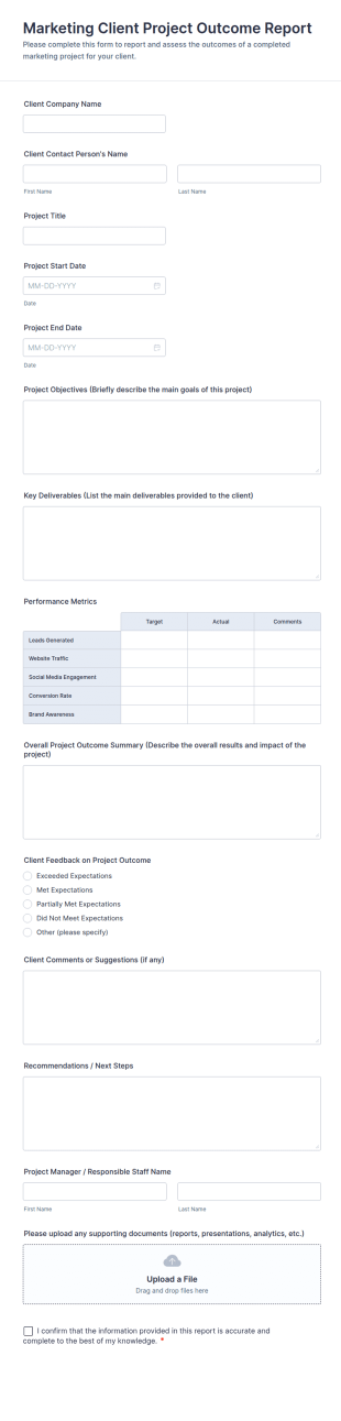 Marketing Client Project Outcome Report Form Template