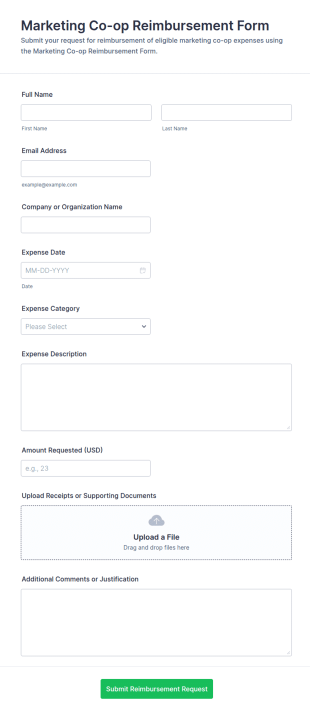Marketing Co Op Reimbursement Form Template