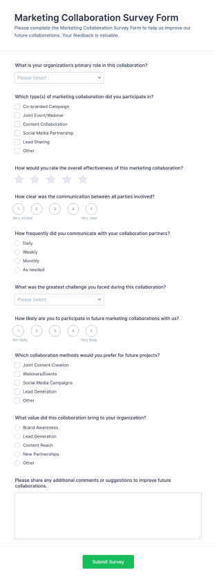 Marketing Collaboration Survey Form Template