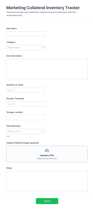 Marketing Collateral Inventory Tracker Form Template