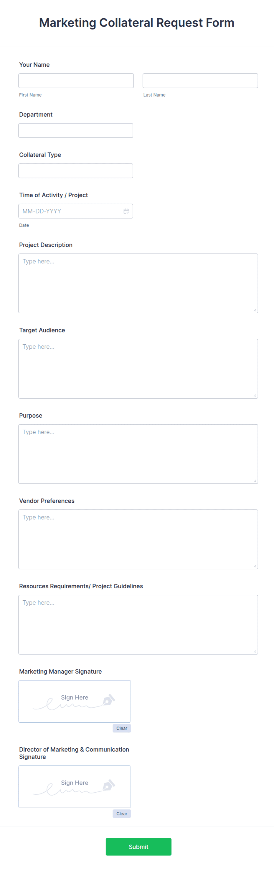 Collateral Contact Template.pdf Marketing Collateral Request Form Template | Jotform