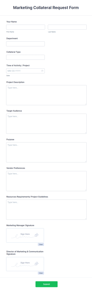 Marketing Collateral Request Form Template