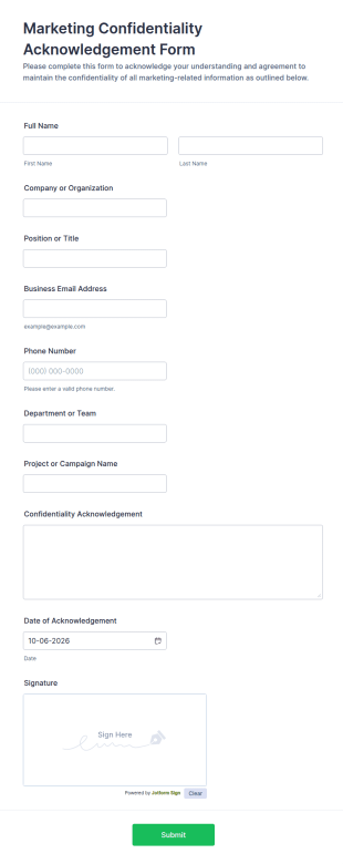 Marketing Confidentiality Acknowledgement Form Template