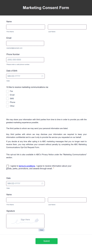 Marketing Consent Form Template