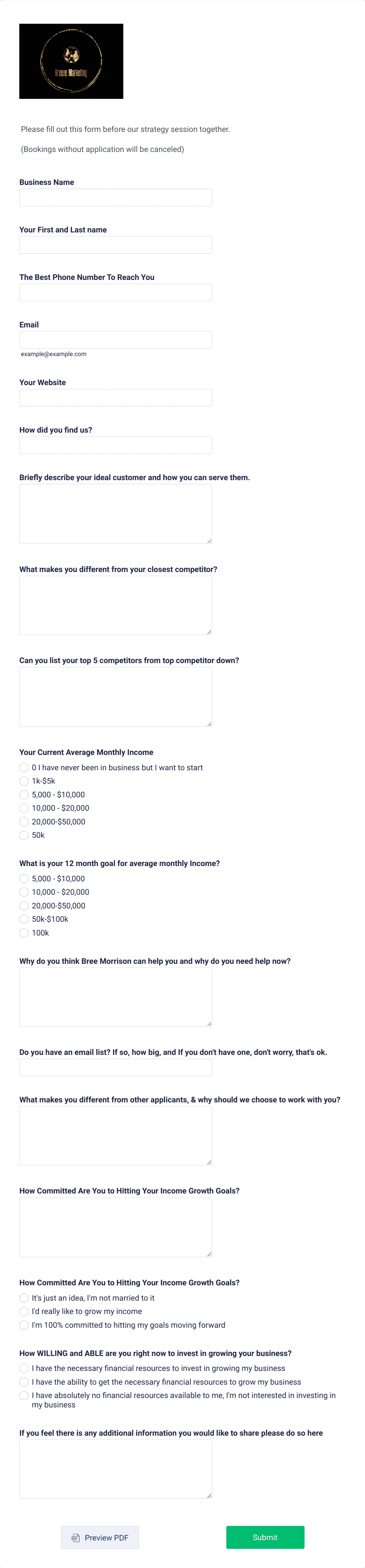 Marketing Consultation Application Form Template | Jotform