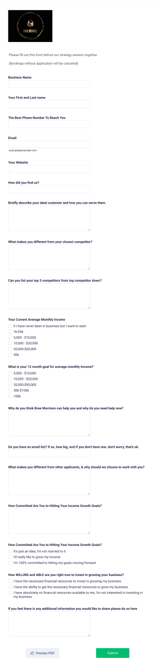 Marketing Consultation Application Form Template