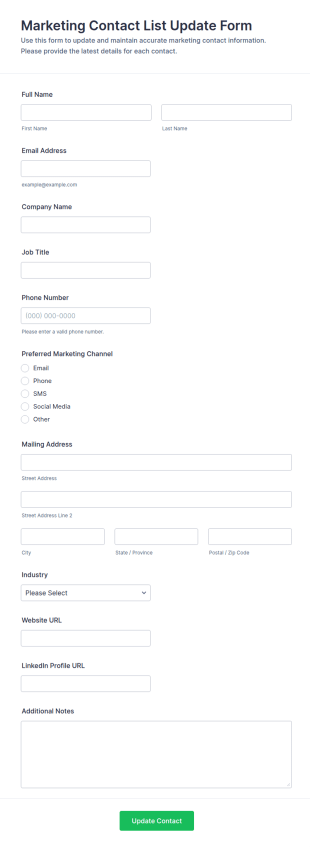 Marketing Contact List Update Form Template