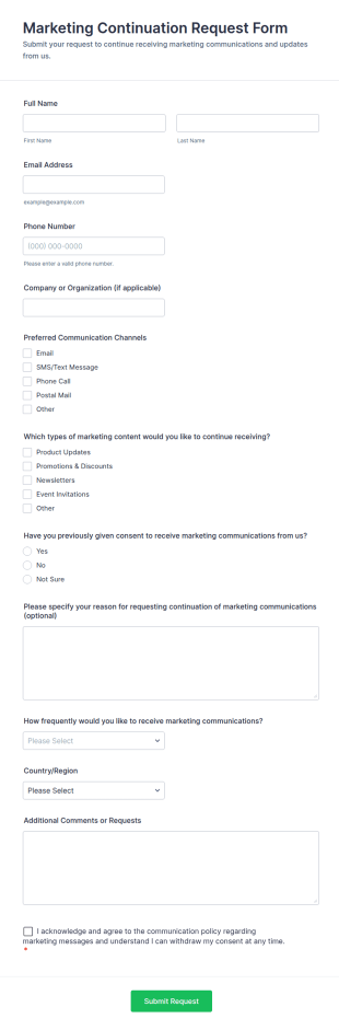 Marketing Continuation Request Form Template