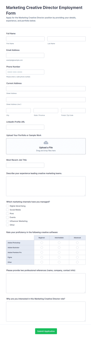 Marketing Creative Director Employment Form Template