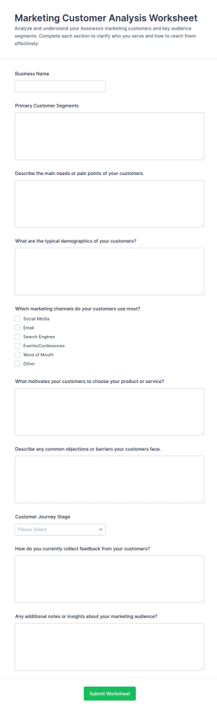 Marketing Customer Analysis Worksheet Form Template