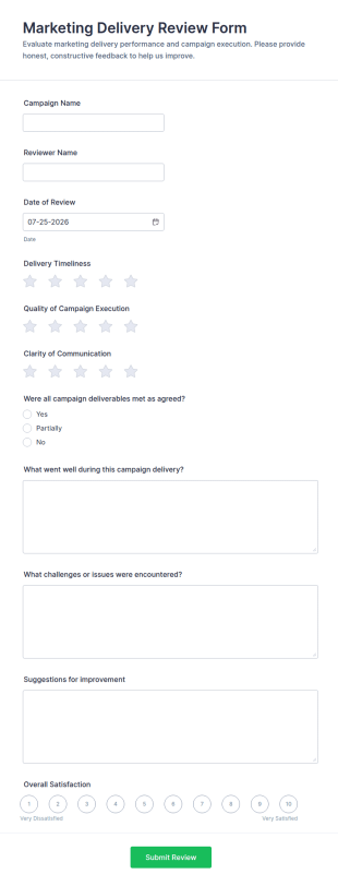 Marketing Delivery Review Form Template