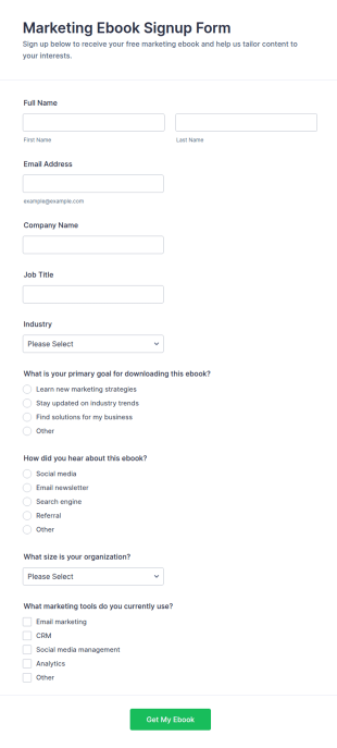 Marketing Ebook Signup Form Template