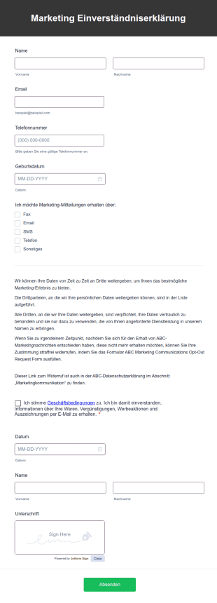 Marketing Einverständniserklärung