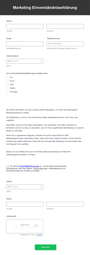 Marketing Einverständniserklärung