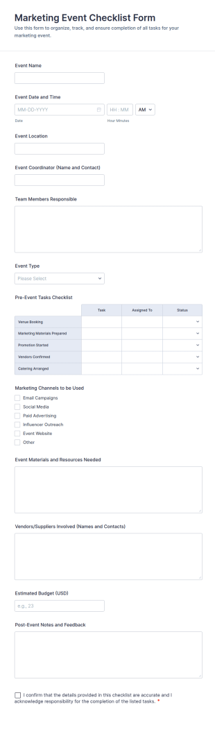 Marketing Event Checklist Form Template