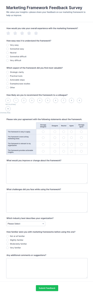 Marketing Framework Feedback Survey Form Template