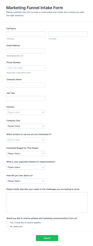 Marketing Funnel Intake Form Template