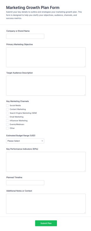 Marketing Growth Plan Form Template