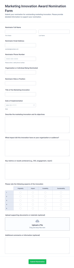 Marketing Innovation Award Nomination Form Template