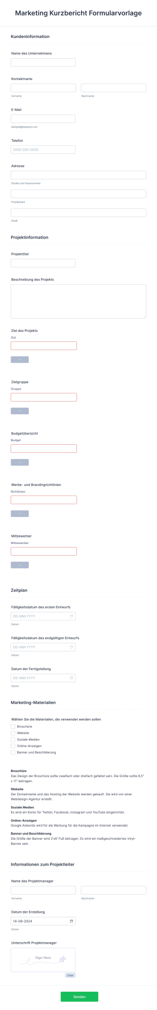 Marketing Kurzbericht Formularvorlage Form Template