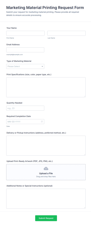 Marketing Material Printing Request Form Template