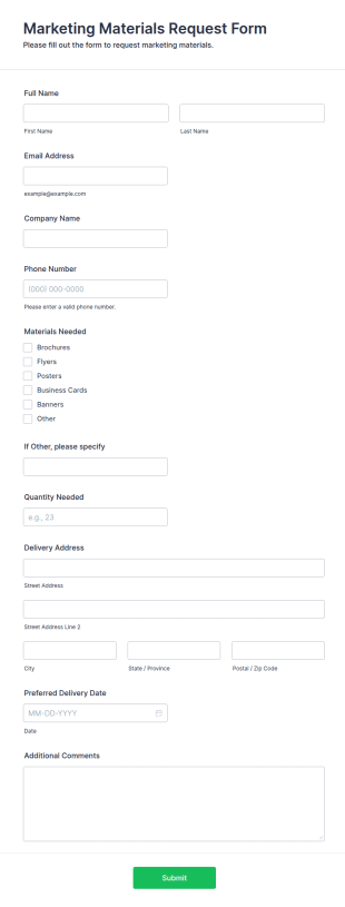 Marketing Materials Request Form Template